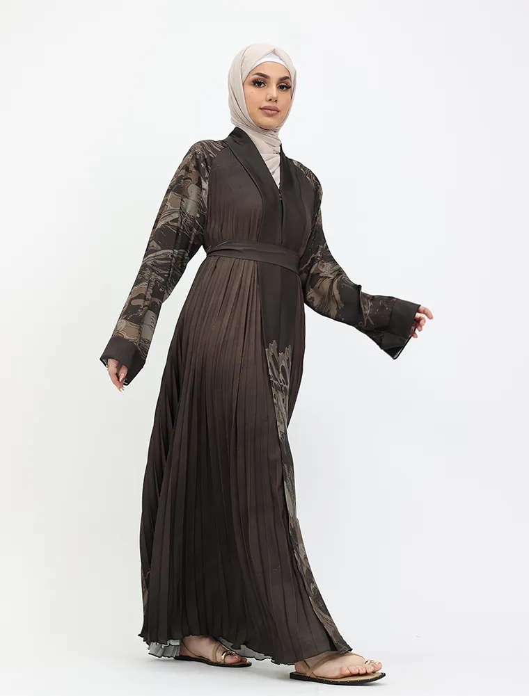 Choc Marble Pleated Silhouette Abaya